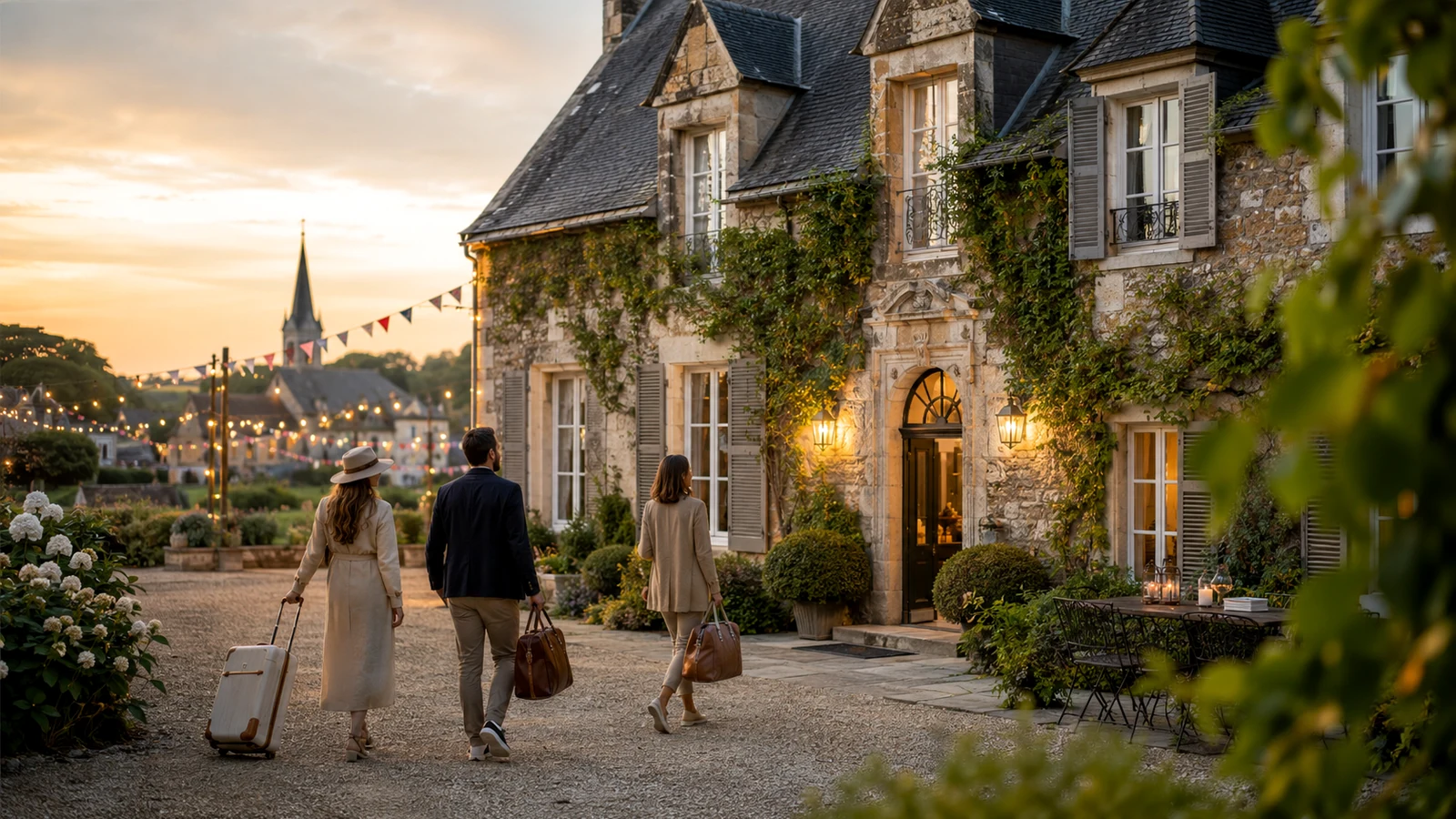chateau-avec-hebergement-comment-presenter-les-couchages-sur-son-site Château avec hébergement au coucher du soleil, chambres préparées et ambiance premium pour mariage ou séminaire
