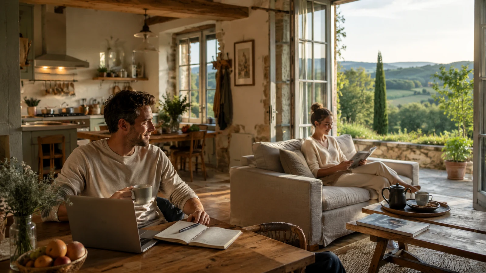 Grand gîte chaleureux préparé pour les fêtes de fin d’année avec grande table, cheminée et ambiance premium